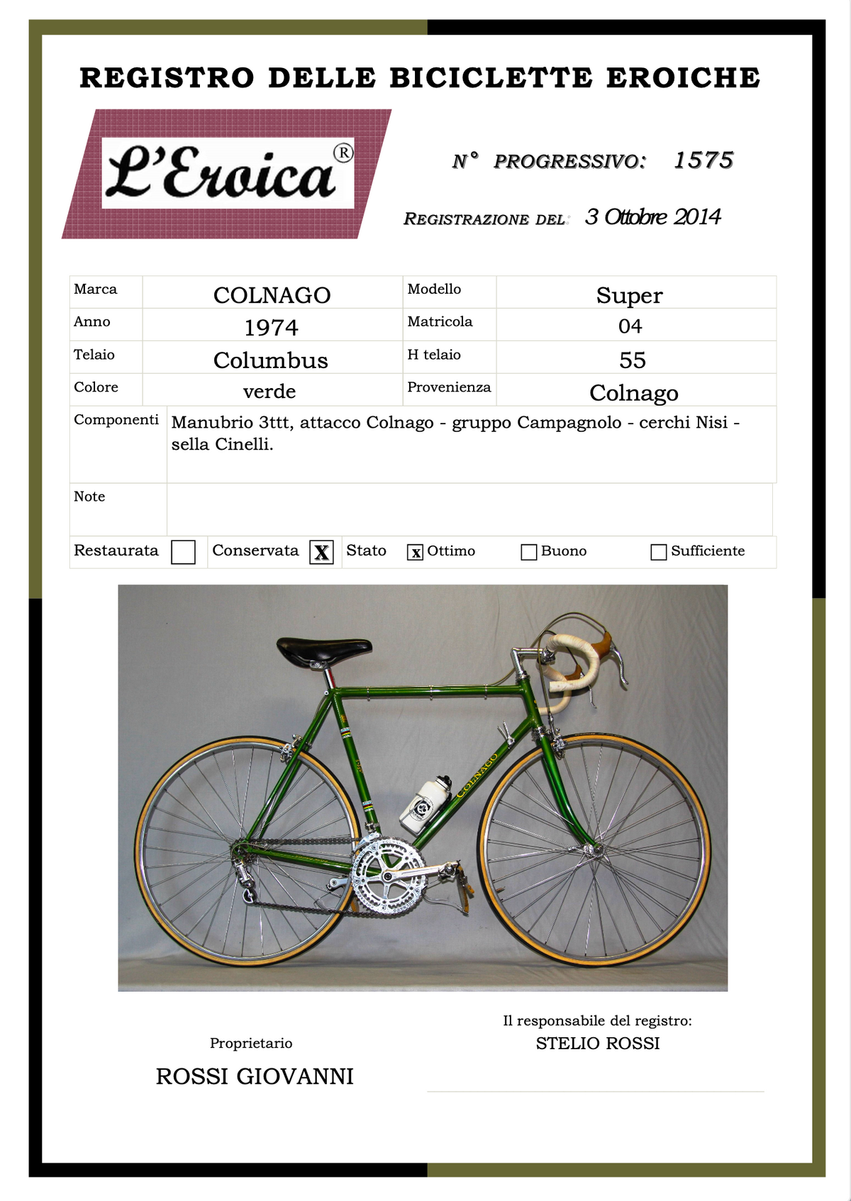 Colnago Super 55cm Columbus SL Campagnolo Vintage